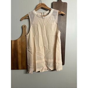 Madewell Cream Crew Neck 100% Silk Back Zip Sleeveless Tank Top Extra Small